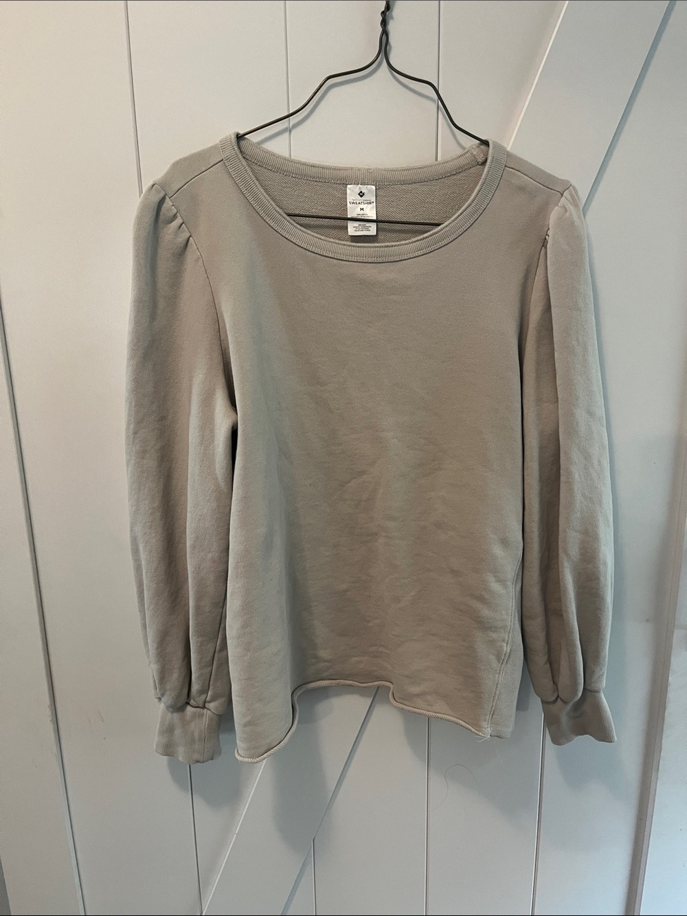 Puff-Sleeve Crewneck Sweatshirt — Sage Gray
